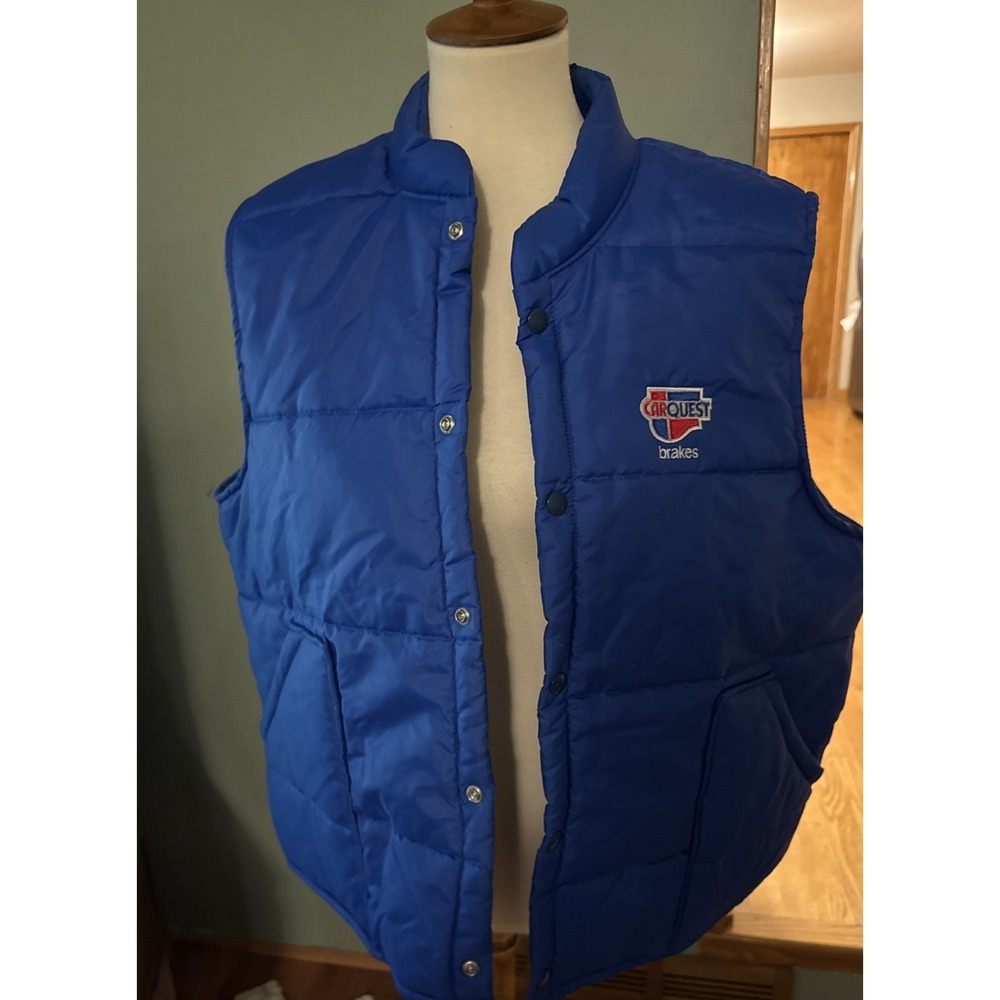 Vintage 80s Car Quest, Champion Spark‎ Plugs Blue Snap Puffer Vest Size L